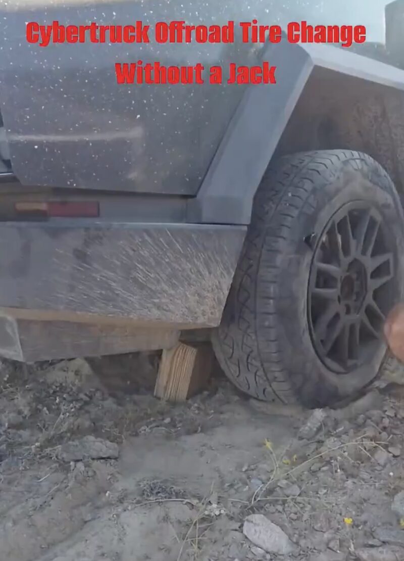 Lifting a Cybertruck on the trail without a jack