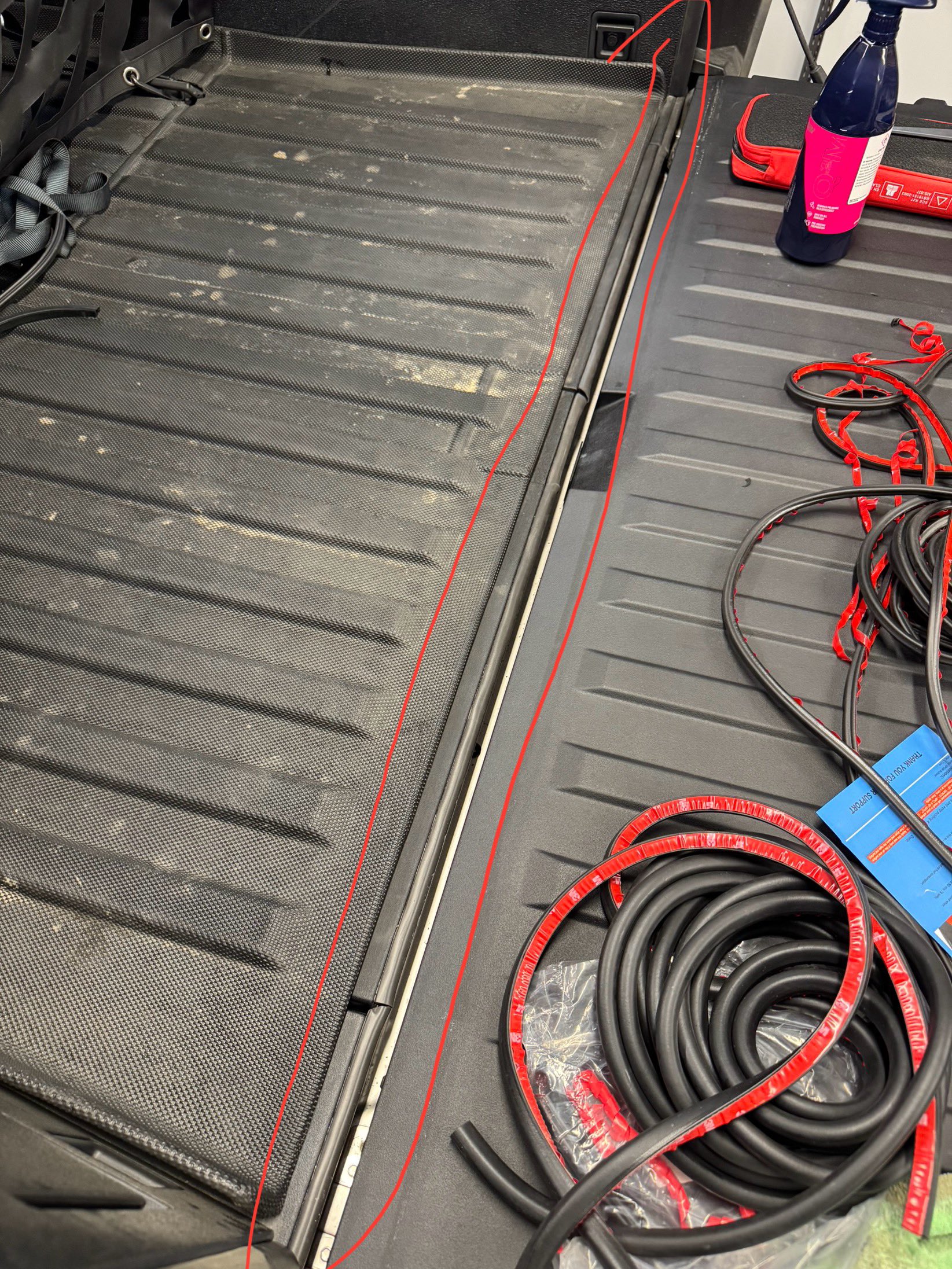 Foam seal strip installed along tailgate gap on Cybertruck bed