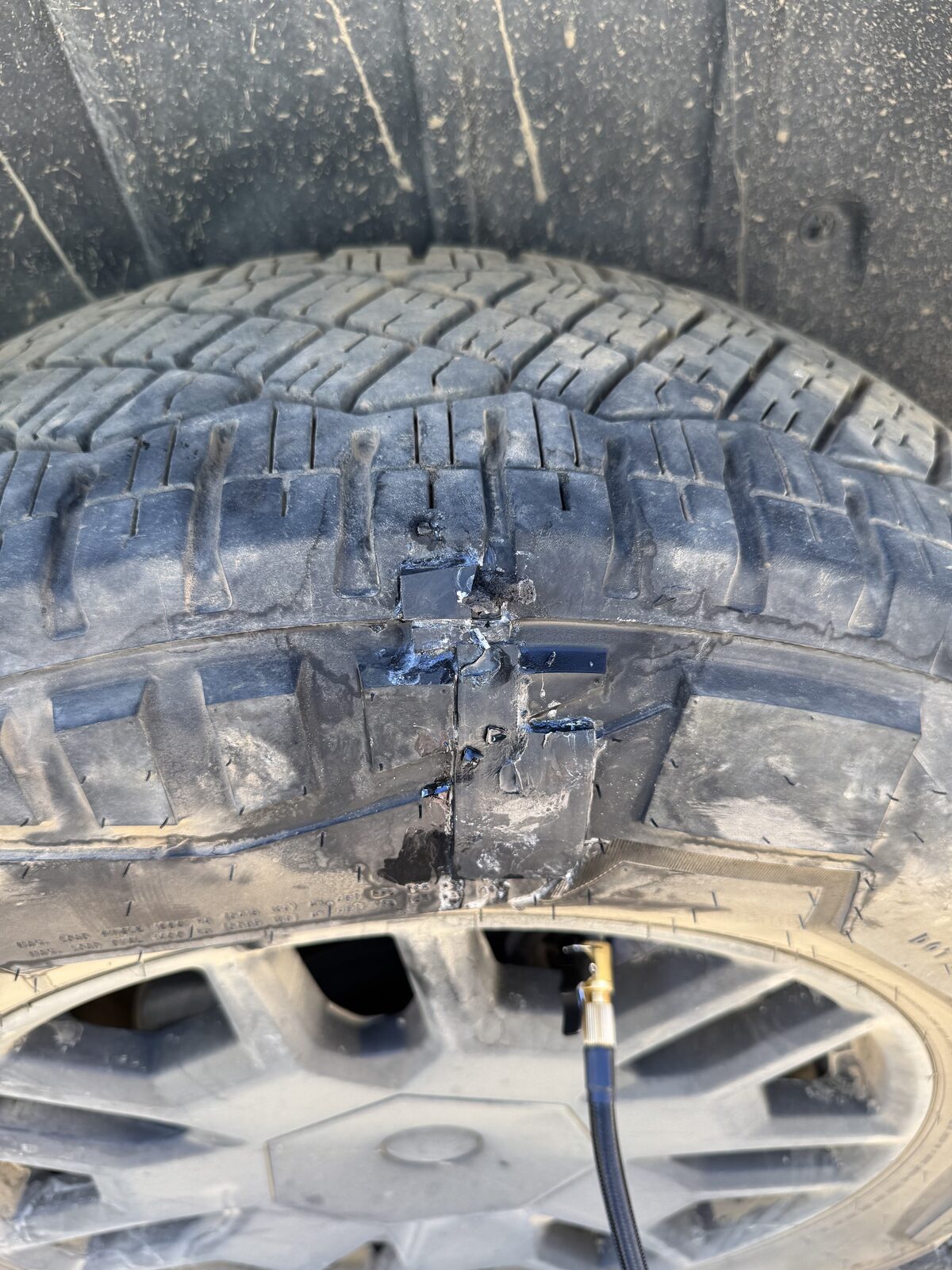 Sidewall patch repair on Cybertruck tire