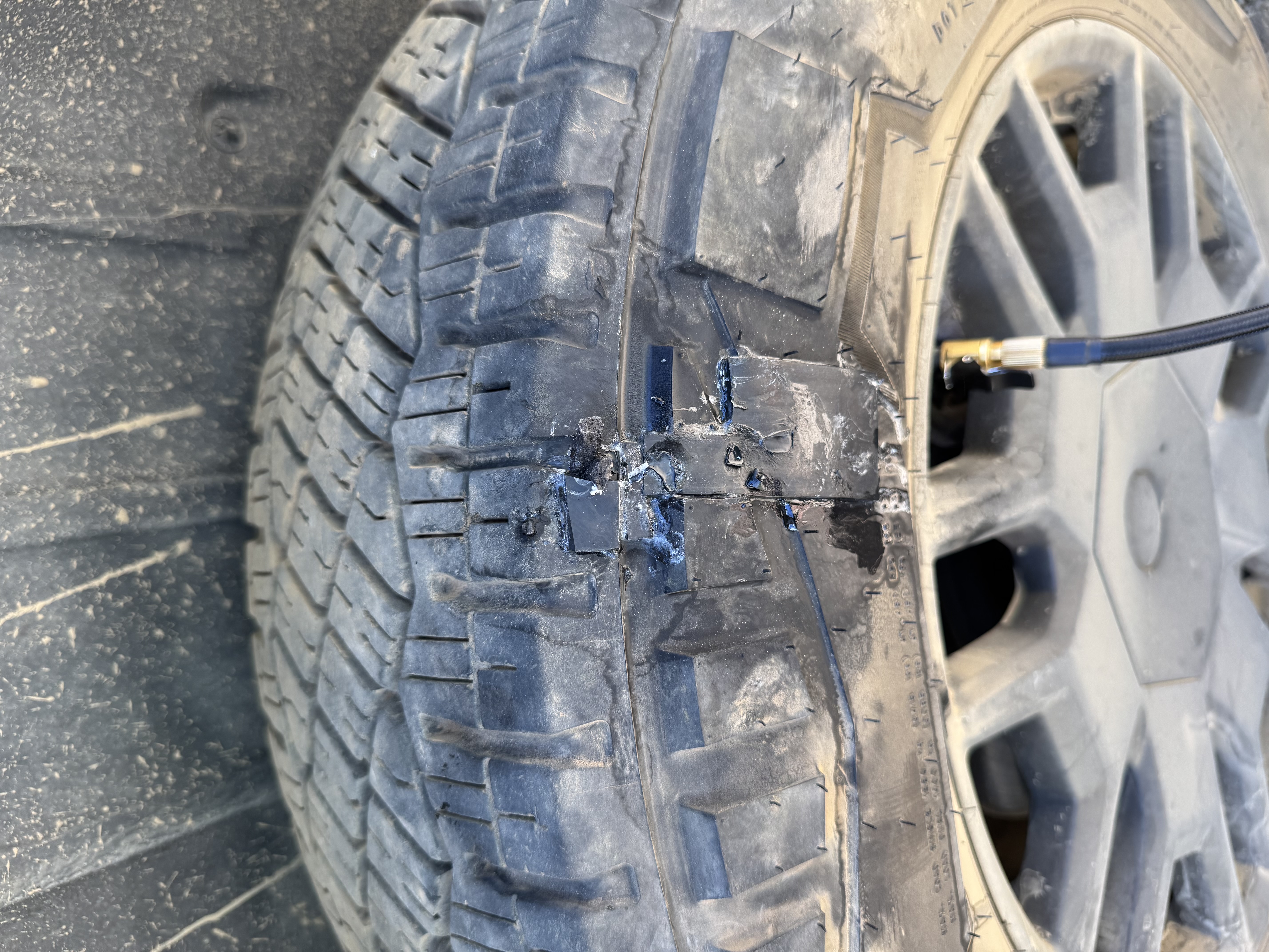 Sidewall patch repair on Cybertruck tire