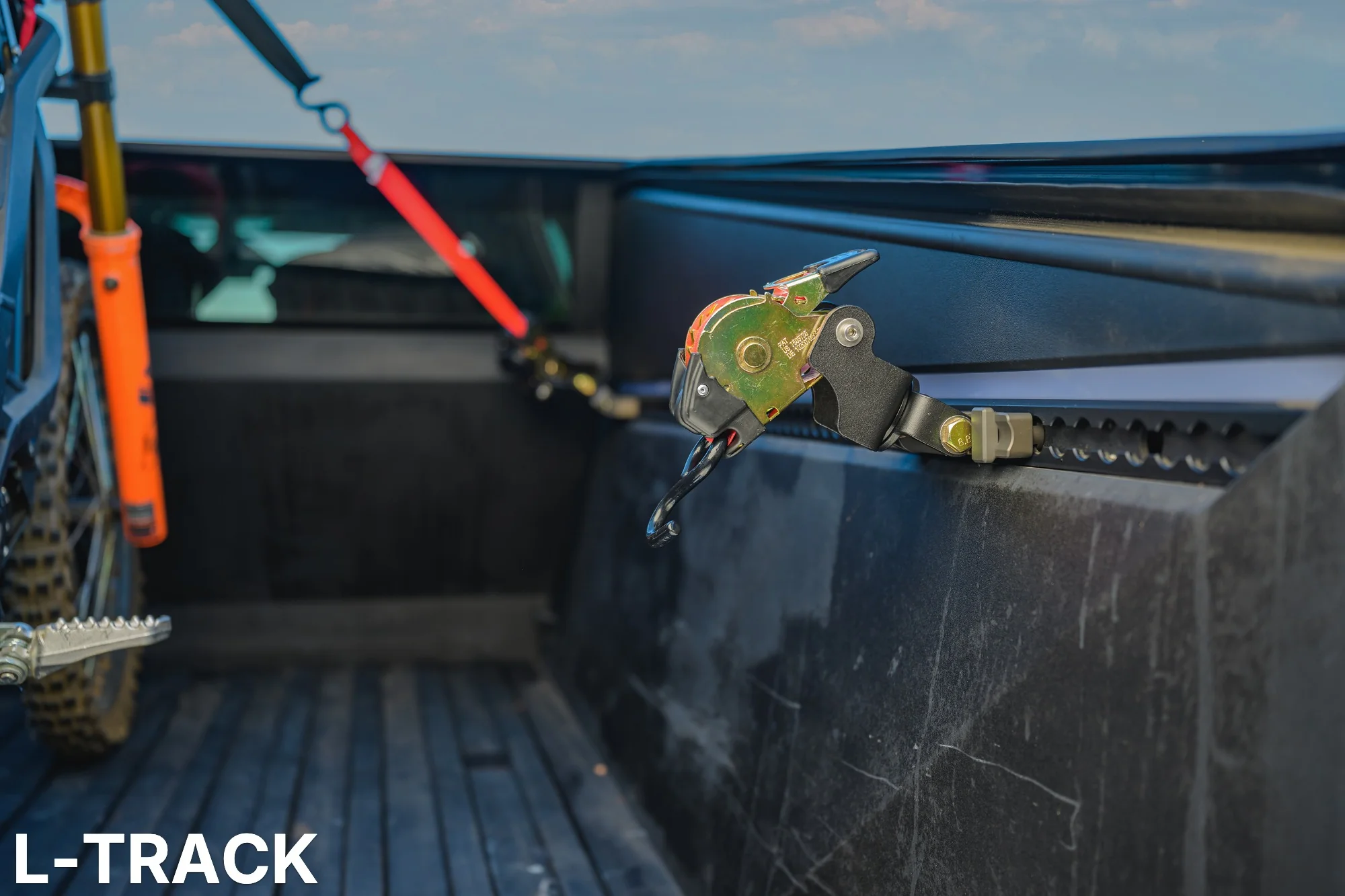 Juggernaut retractable ratchet straps for Cybertruck L-track
